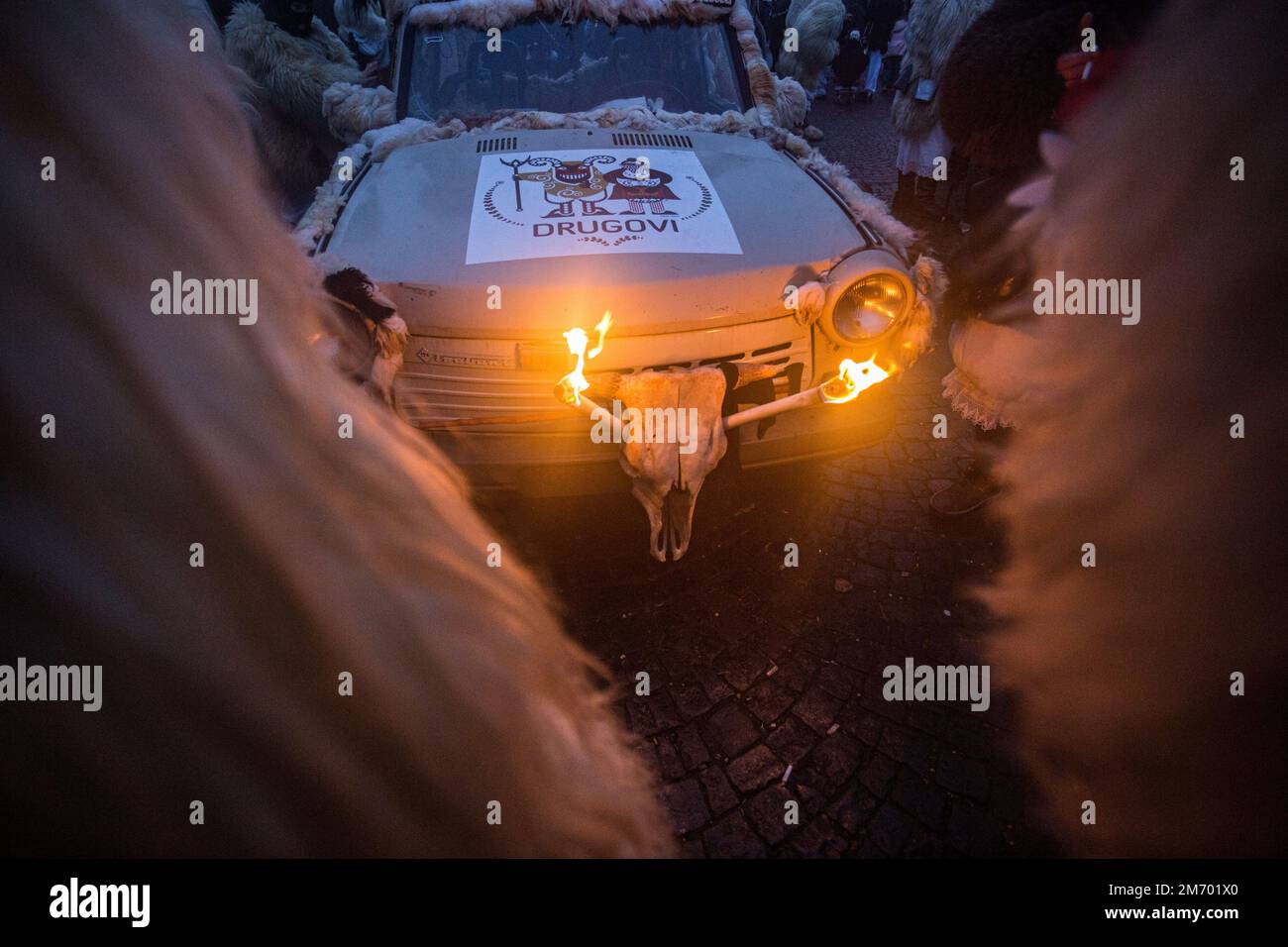 Decorated Trabant car during the annual Buso festivities / Poklade from Mohacs, Hungary Stock Photo
