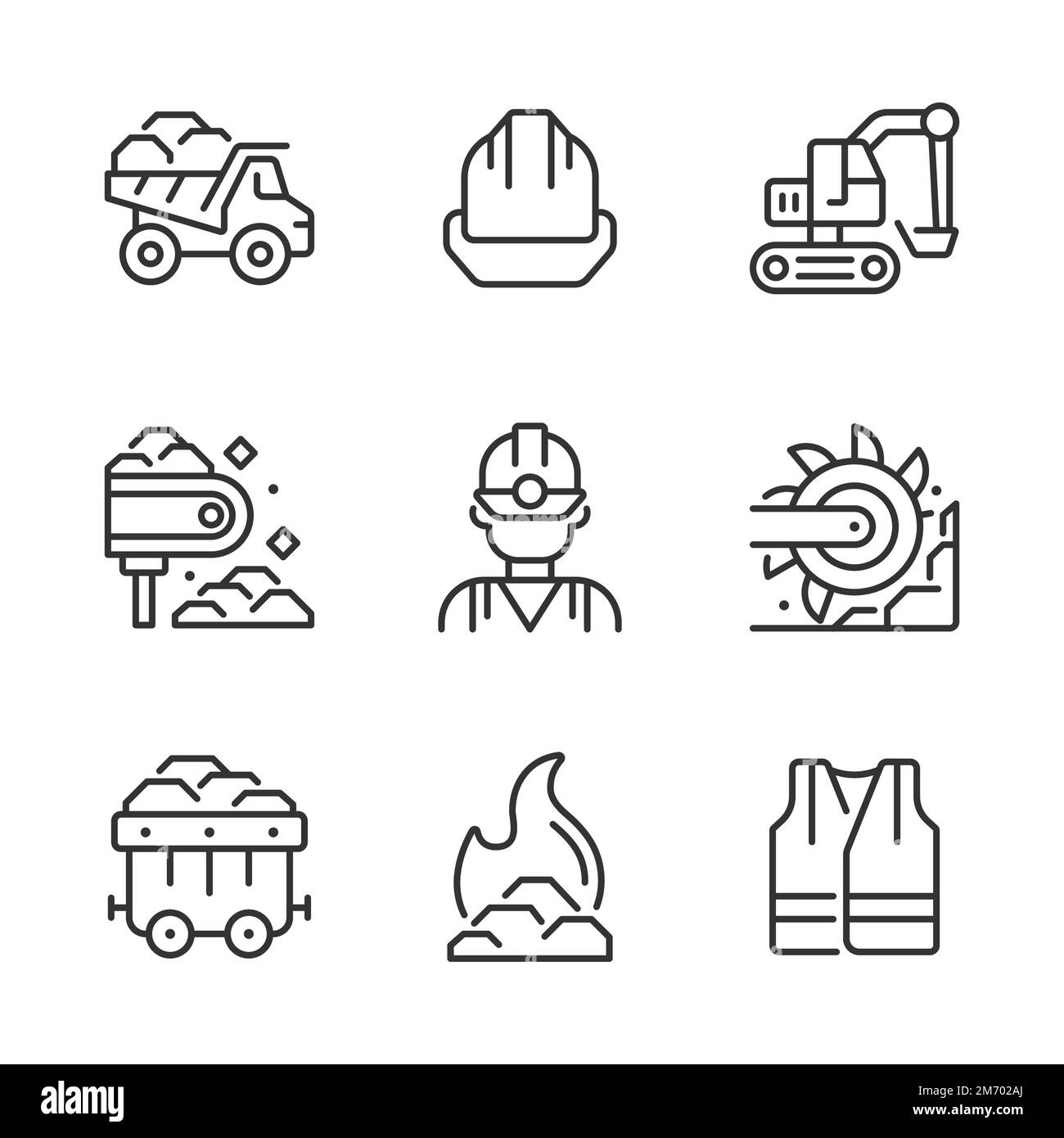 Coal extraction pixel perfect linear icons set Stock Vector Image & Art