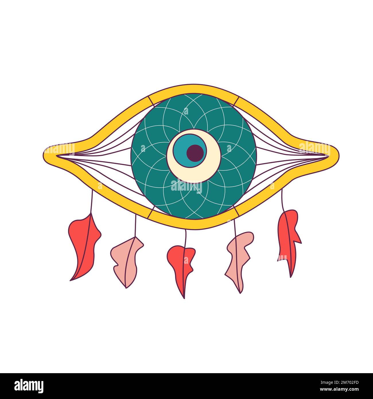 Dream catcher eye shape decorated with feathers. Good luck fatima eye