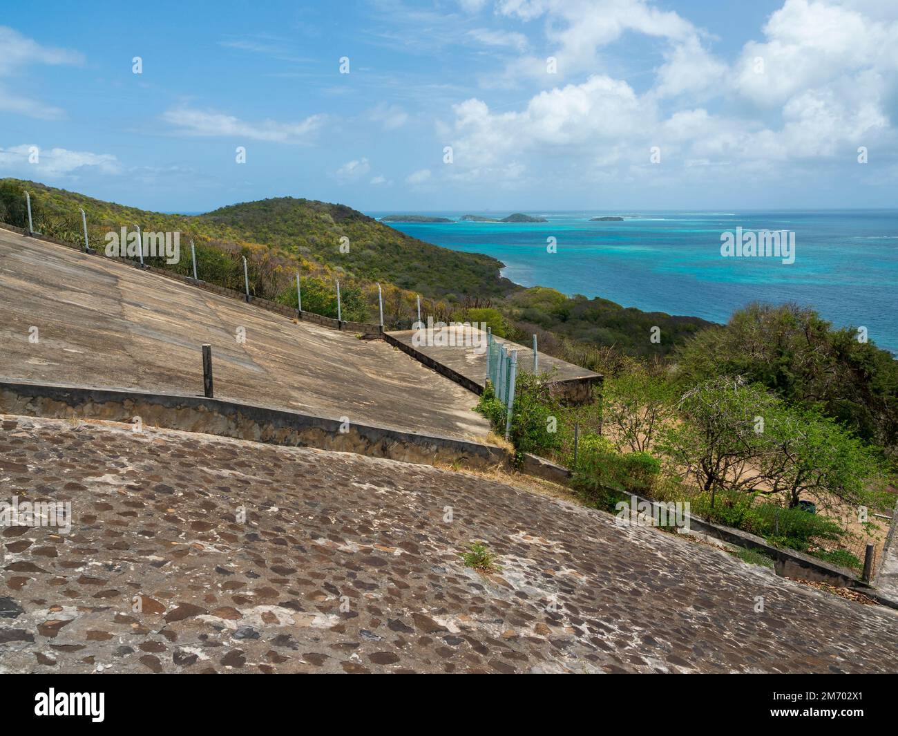 Mayreau, Grenadines, Caribbean island. Water collection concrete slope to cisterns. Stock Photo