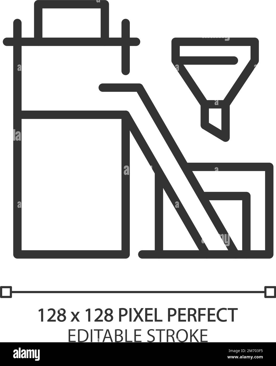 Coal preparation plant pixel perfect linear icon Stock Vector