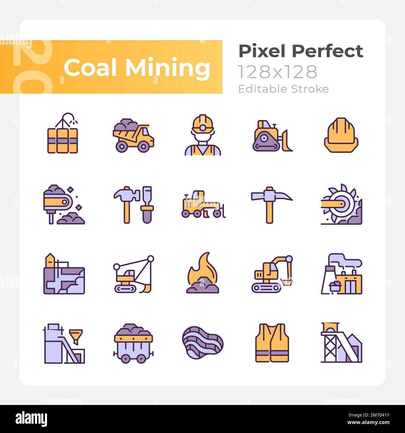 Coal mining pixel perfect RGB color icons set Stock Vector Image & Art