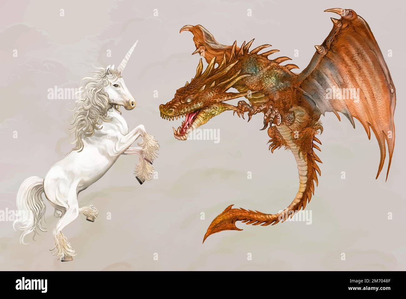 Unicorn and a dragon in action vector Stock Vector