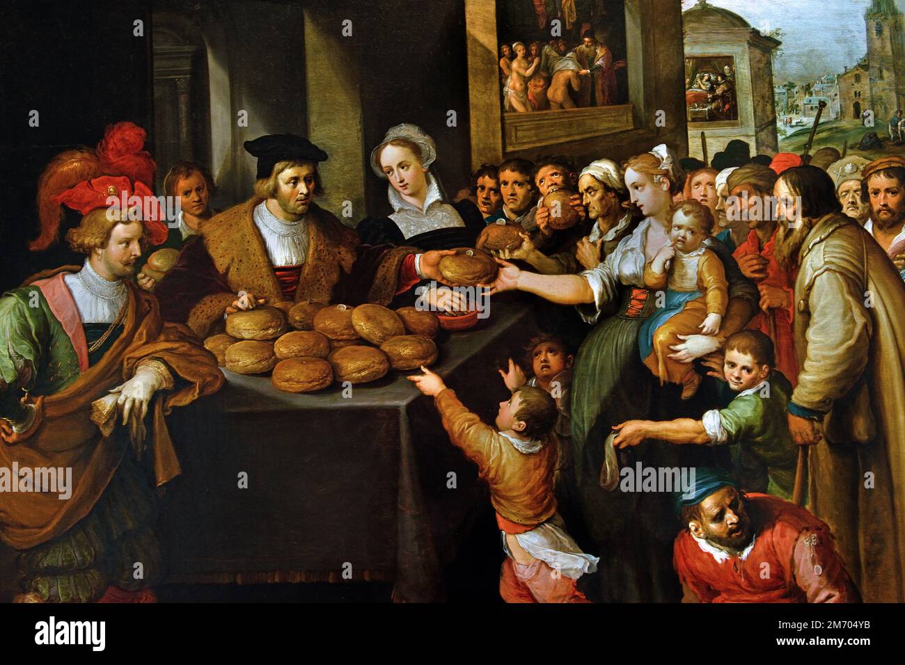 The seven works of Charity 1617 by Frans Francken II 1581-1642  Belgian, Belgium, Flemish, Stock Photo