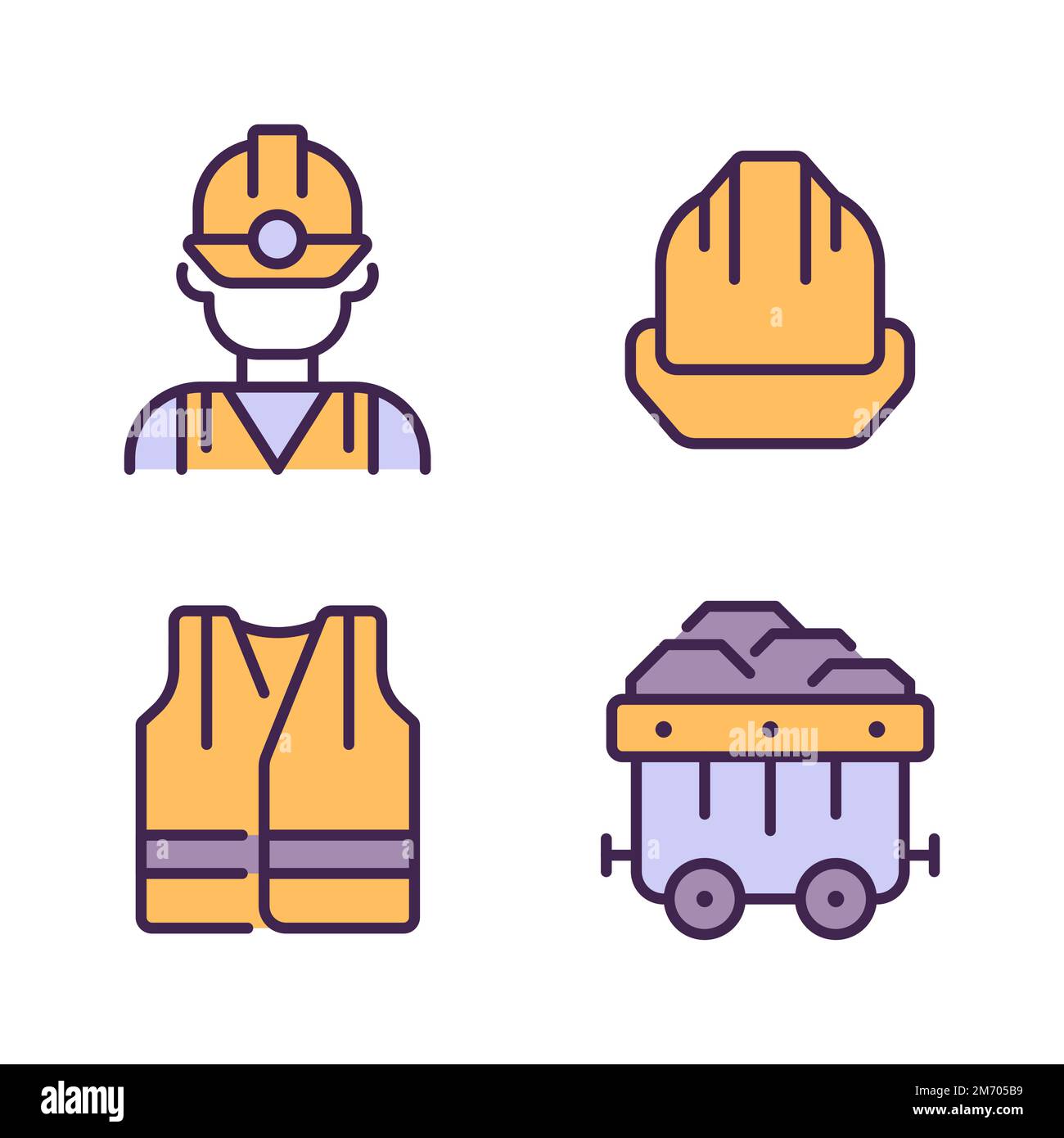 Coal miner protective equipment pixel perfect RGB color icons set Stock ...