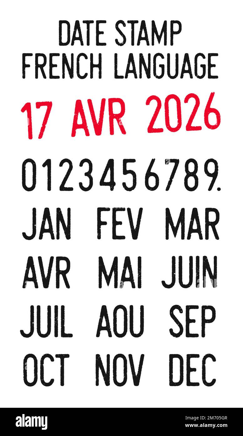 Vector illustration of editable dates stamps in French language (days