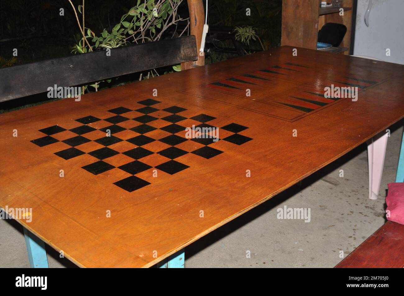 A Table with Chess and Backgammon Boards Stock Photo