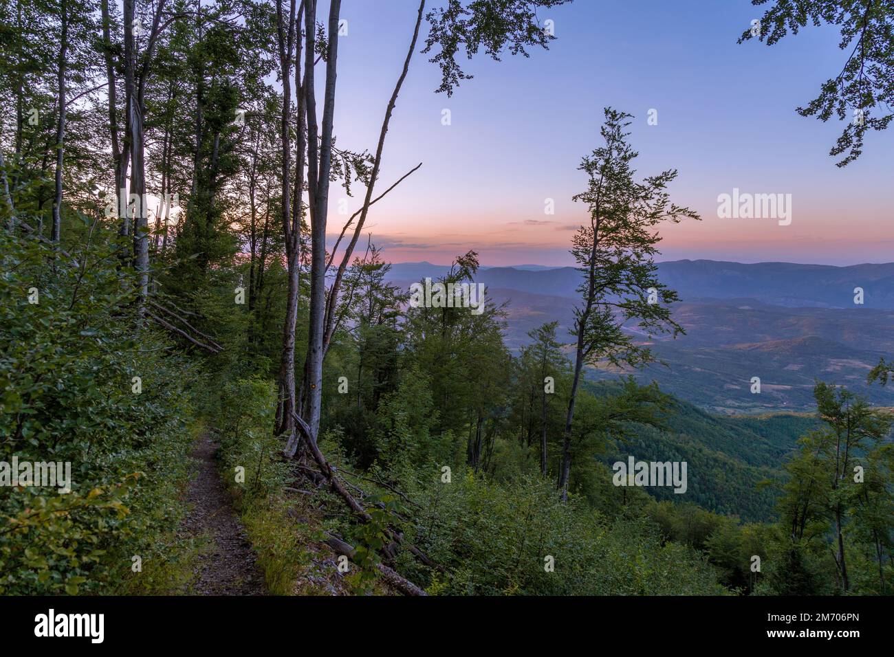 Slopes on the mountain path at twilight Stock Photo