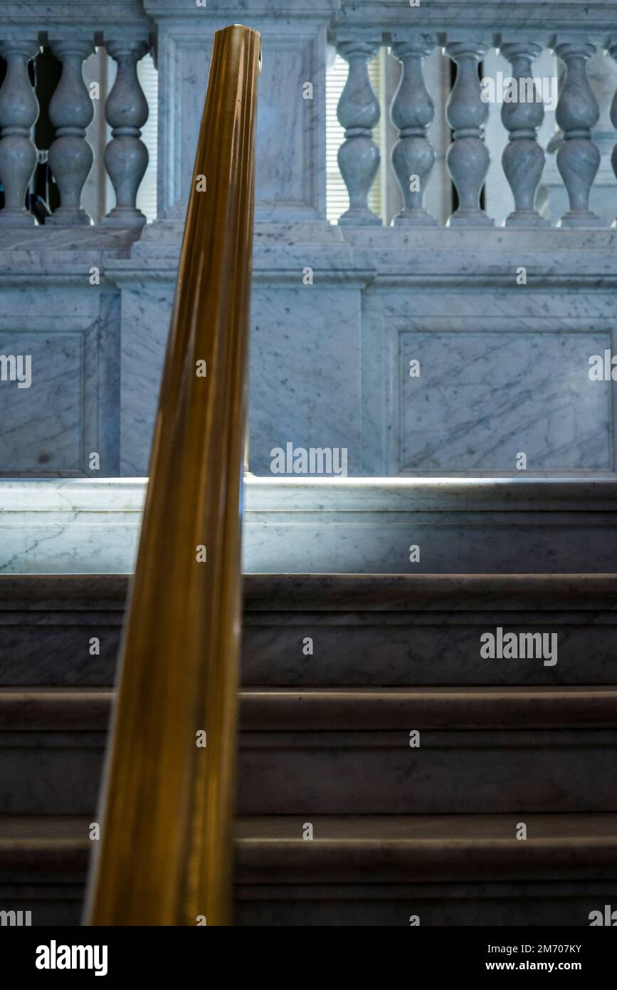 Marble Staircase detail, The Library of Congress is the world’s largest library with more than 167 million cataloged items, and the nation's oldest cu Stock Photo