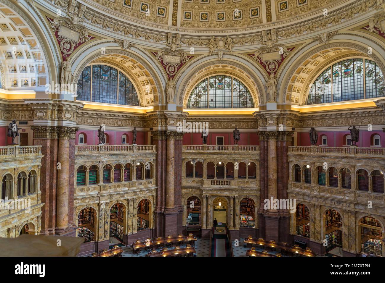 Statue above Main reading room in The Library of Congress is the world