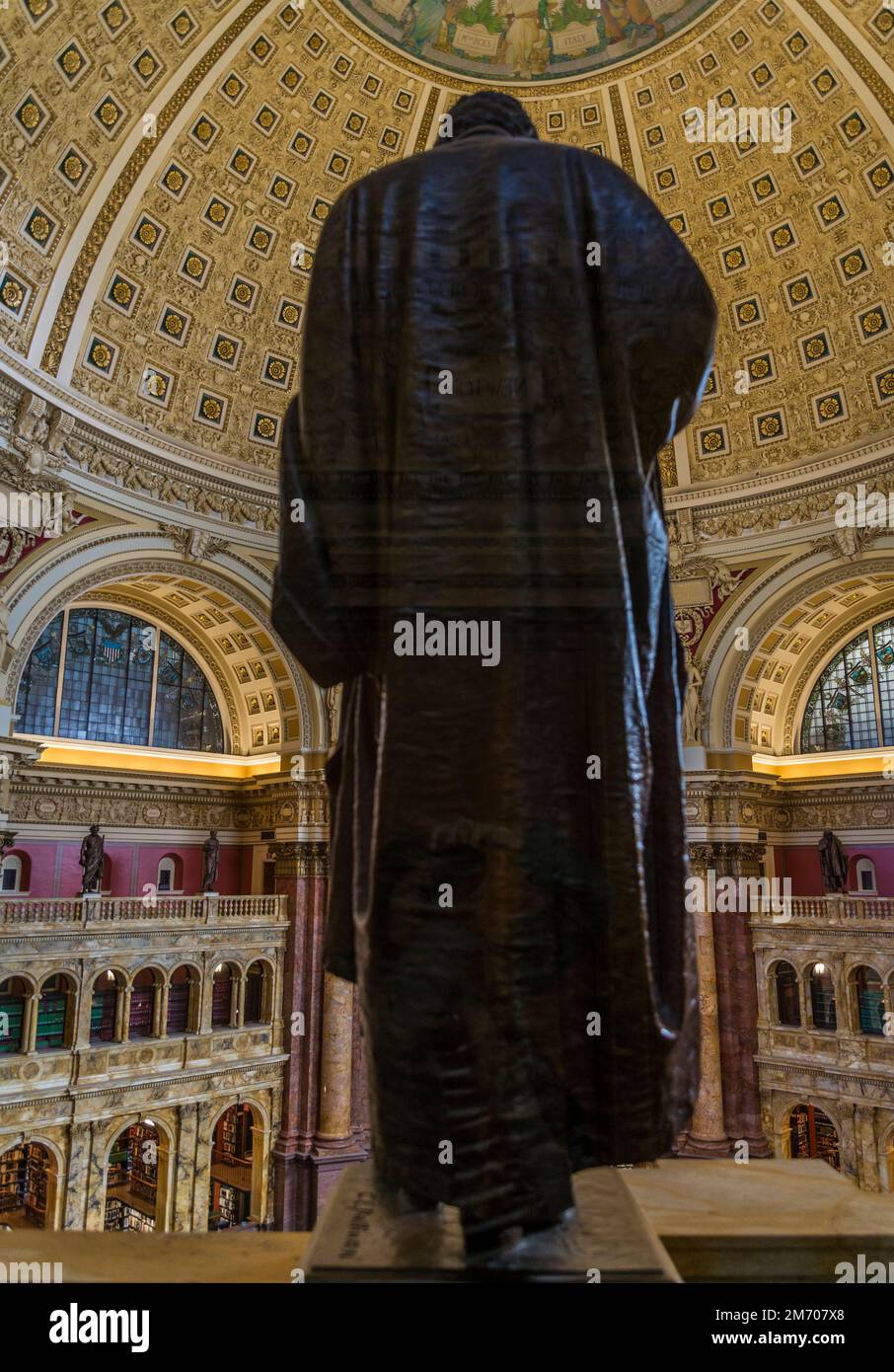 Statue above Main reading room in The Library of Congress is the world