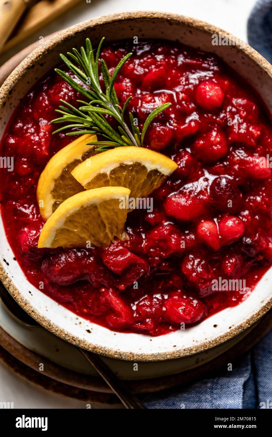Homemade Cranberry Sauce with Maple Syrup Stock Photo