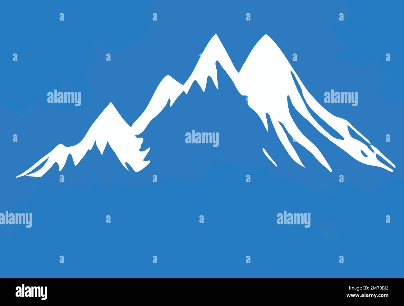 A vector illustration of white mountains isolated on a blue background ...
