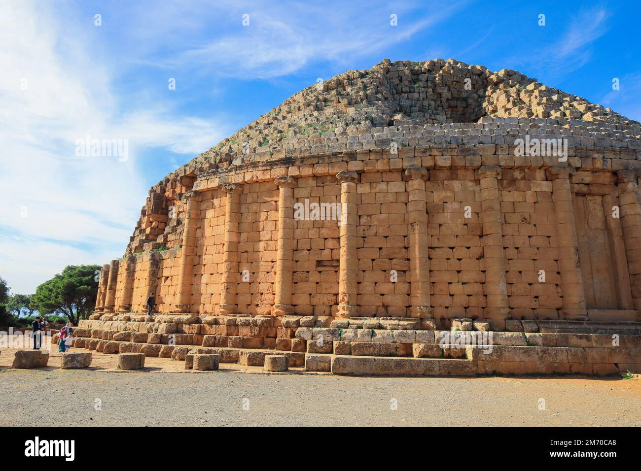 Aerial View to the Ruins of the Royal Mausoleum of Mauretania, funerary  Numidian monument in Tipaza Province, Algeria Stock Photo