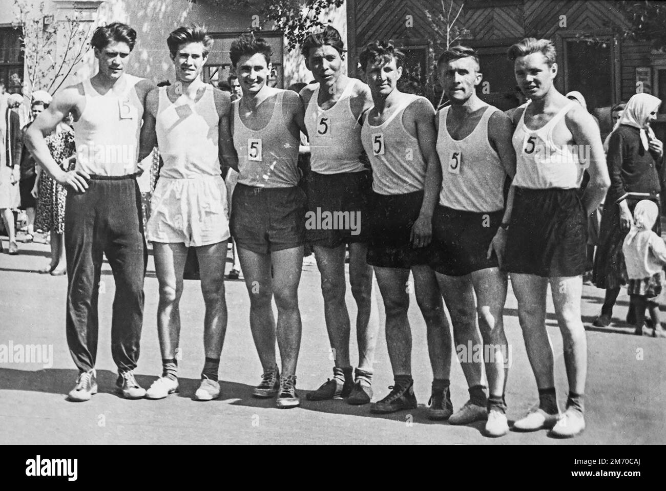 USSR - circa 1962: amateur relay team of male runners Stock Photo