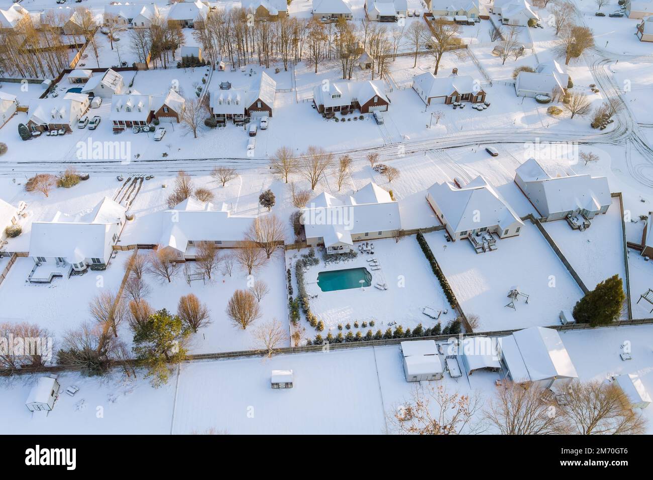 There is an impressive aerial view of snow scenery in South Carolina