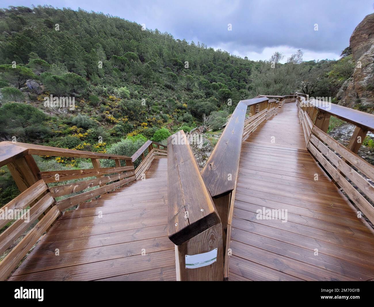 The wooden walkways in Passadicos do Paiva Trailhead hiking area in Portugal Stock Photo