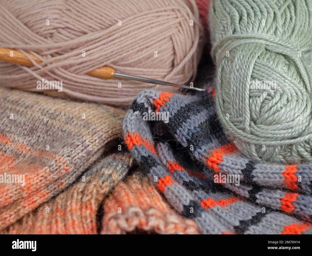 Crochet yarn and crochet hook in a closeup Stock Photo Alamy