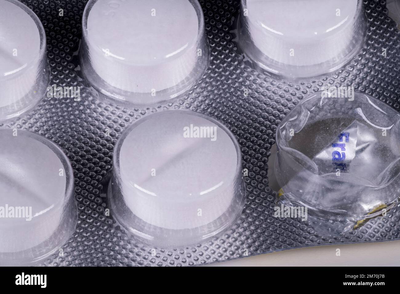 Closeup of White Pills, Closeup of Pharmaceuticals Stock Photo