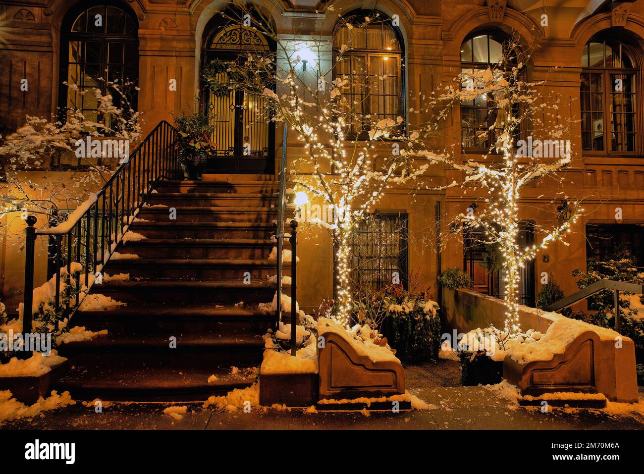 View from upper East Side of Manhattan, Brownstone during christmas ...