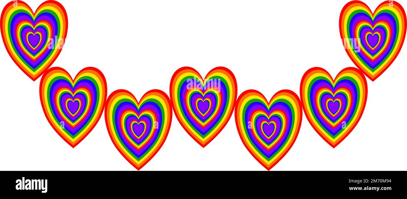 Rainbow hearts frame illustration isolated on background Stock Vector