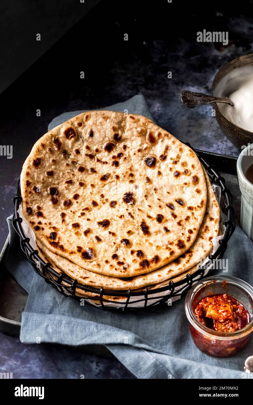 Stuffed Aloo paratha Indian potato flatbread Stock Photo Alamy