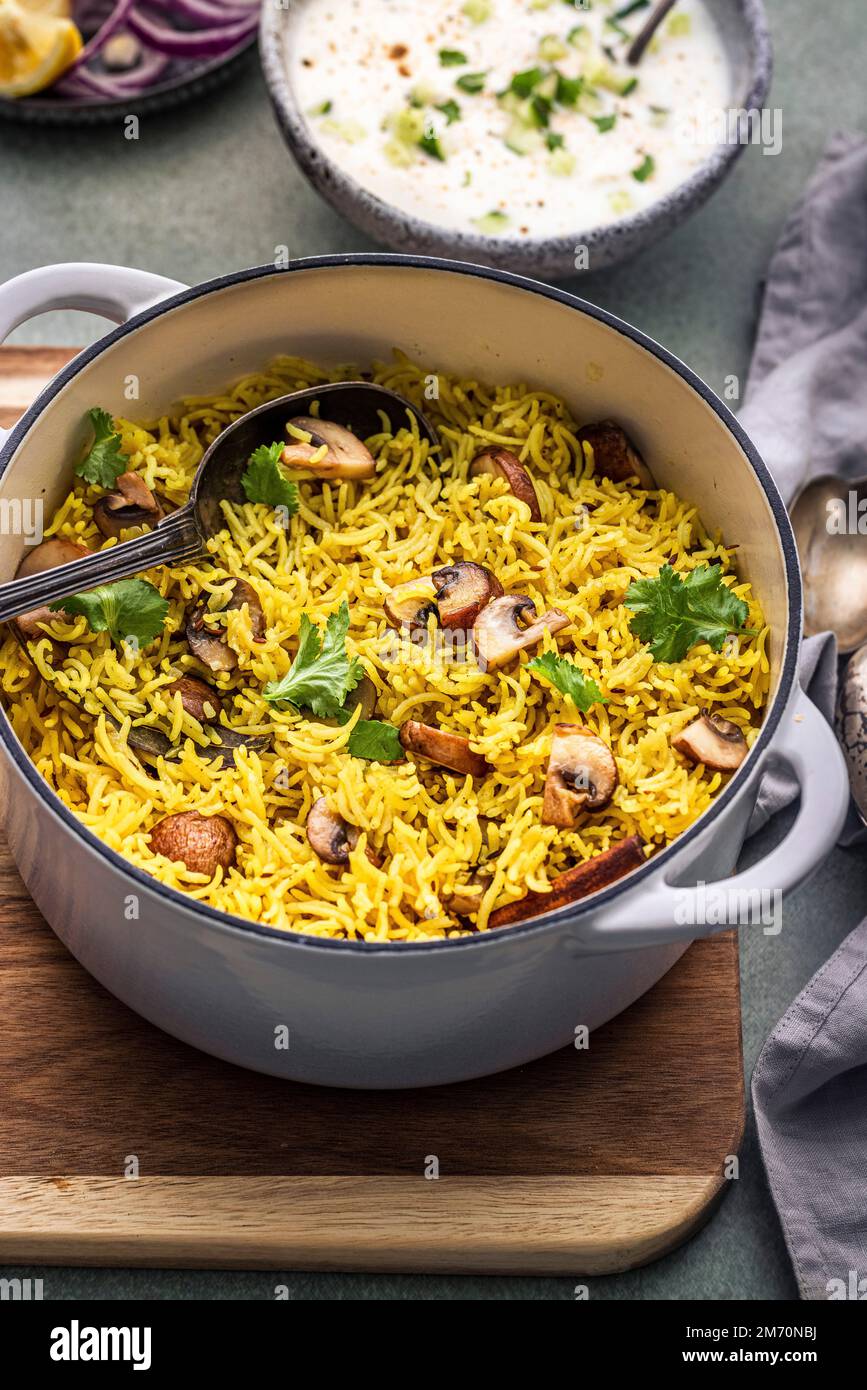 Indian Mushroom Pilau rice dish Stock Photo Alamy