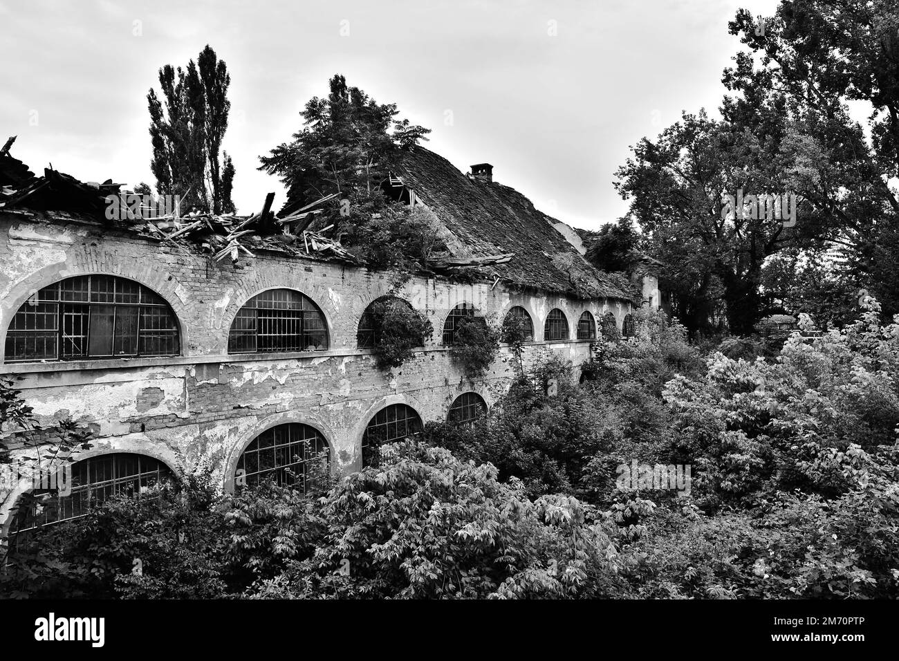 An old abandoned prison that is in ruins Stock Photo