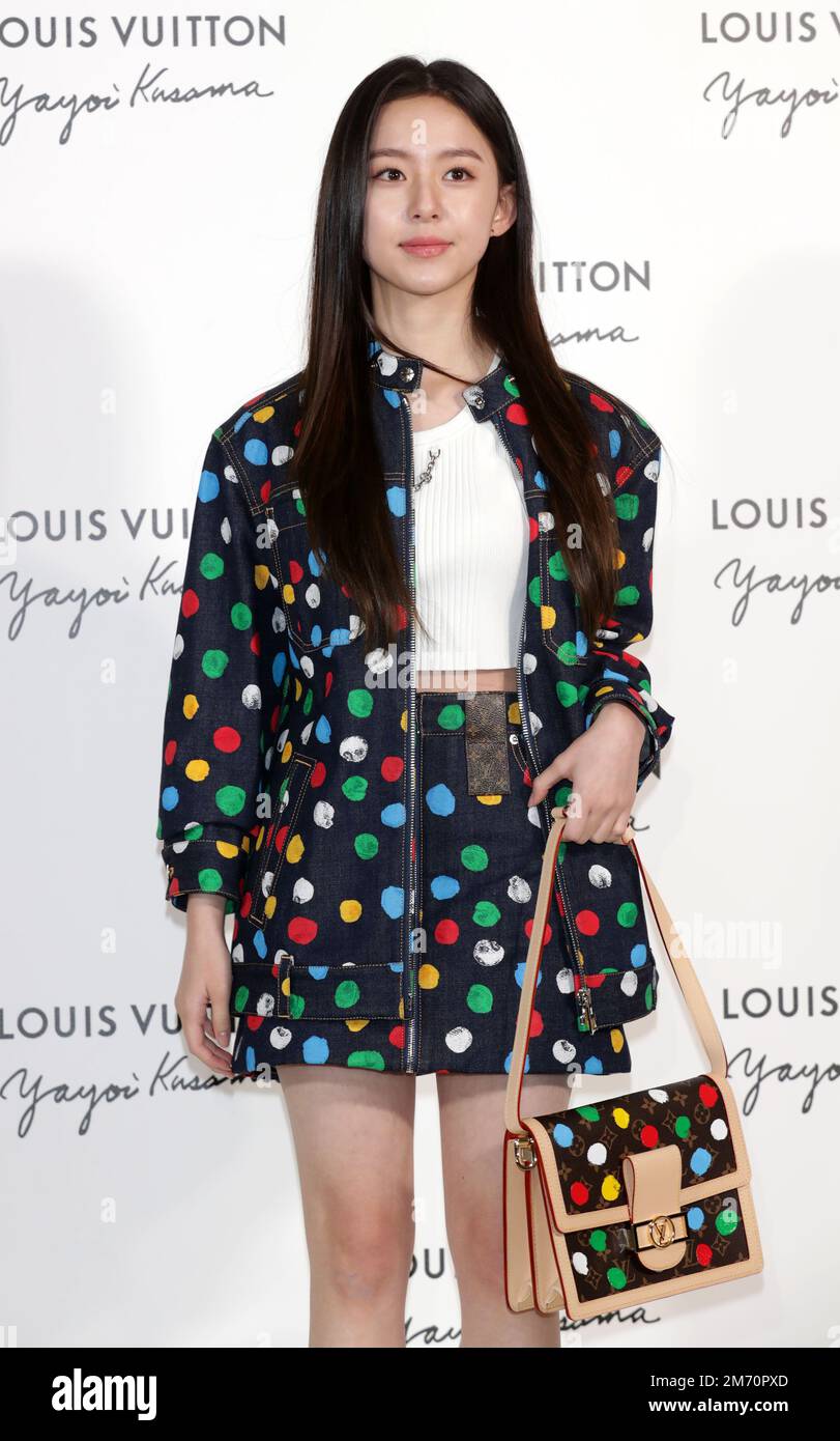 6 January 2023 - Seoul, South korea : South Korean actress Park Ji-hoo,  attends a photo call for the Louis Vuitton and Kusama Yaoi Collaboration  Collection Launch Photocall in Seoul, South Korea