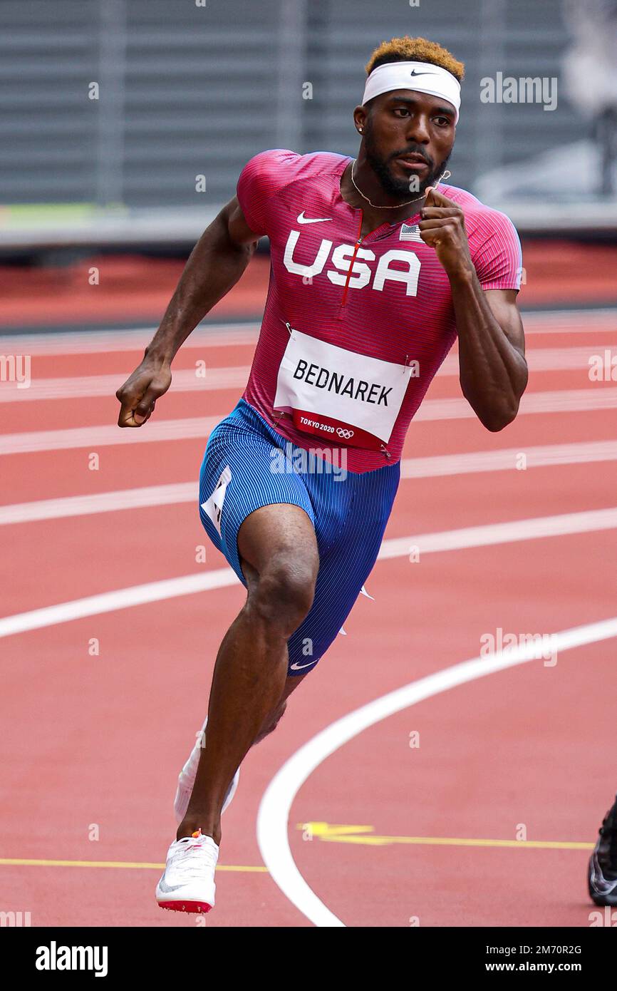 Kenneth Bednarek (USA) competing in the Men's 200 metres heats at the 2020 (2021) Olympic Summer Games, Tokyo, Japan Stock Photo