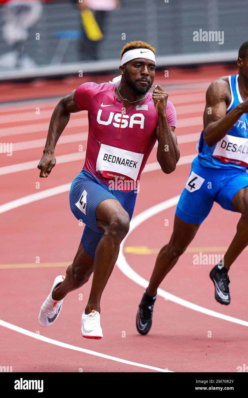 Kenneth Bednarek (USA) competing in the Men's 200 metres heats at the 2020 (2021) Olympic Summer Games, Tokyo, Japan Stock Photo
