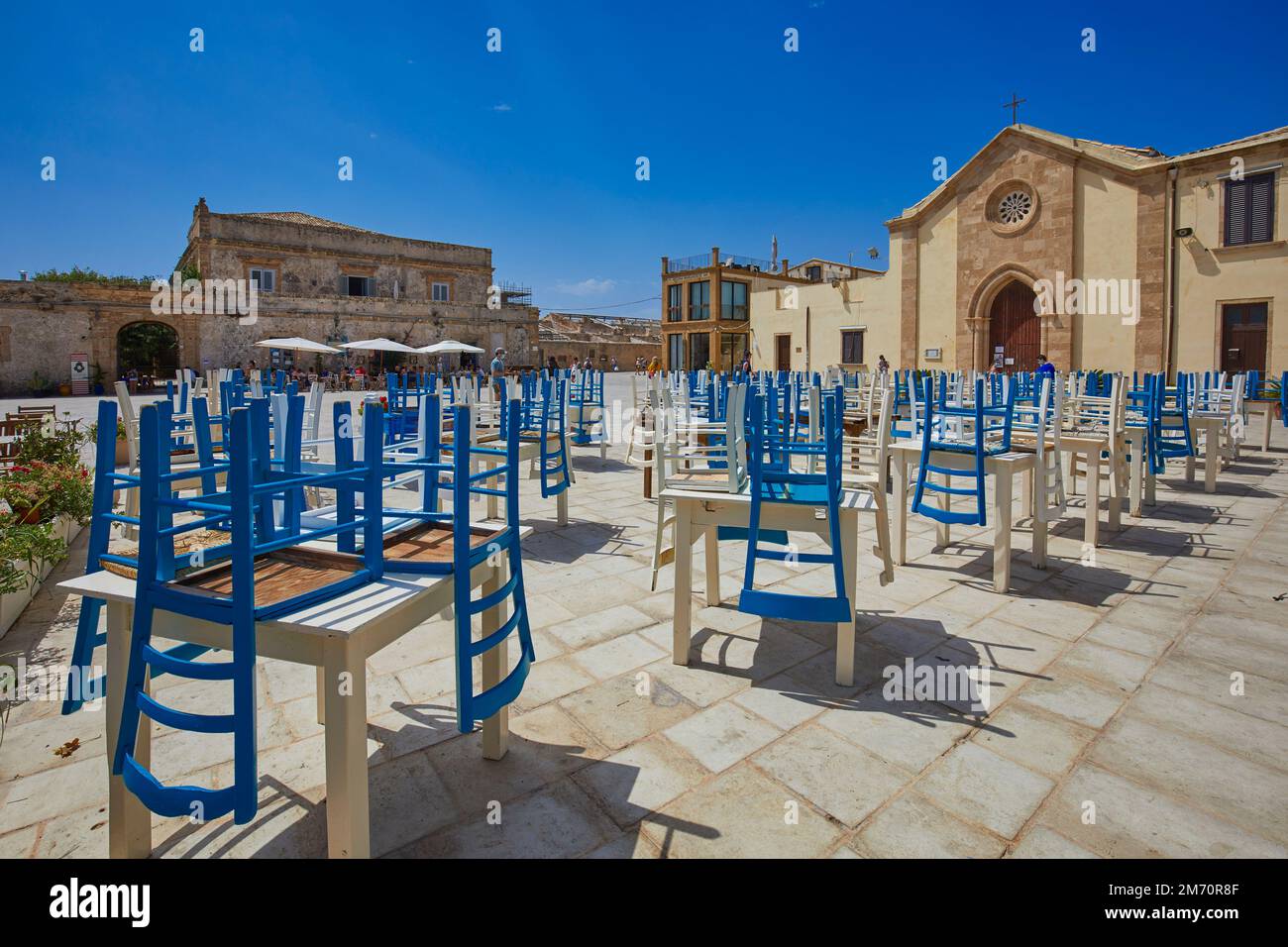 The main square of the historic village Marzamemi, Province of Syracuse, Sicily, Italy Stock Photo