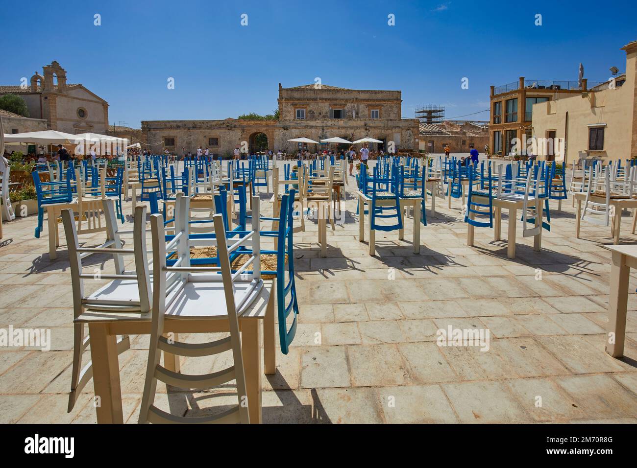 The main square of the historic village Marzamemi, Province of Syracuse, Sicily, Italy Stock Photo