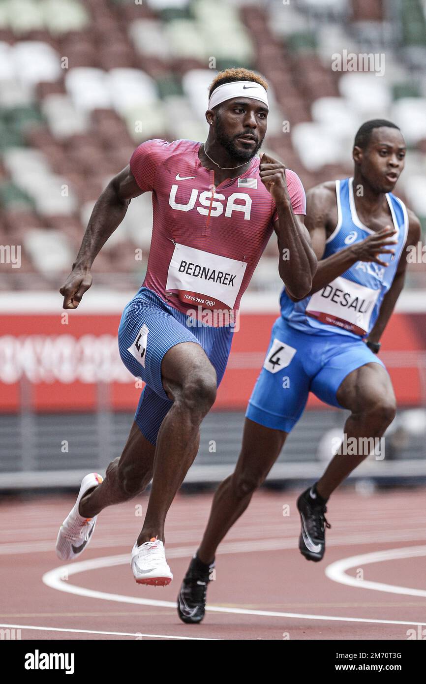 Bednarek (USA) competing in the Men's 200 metres at the 2020