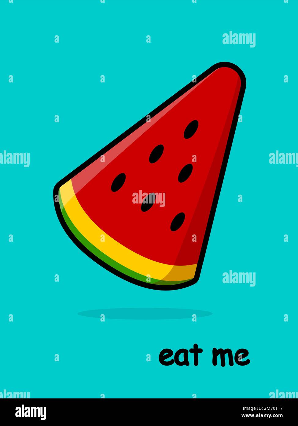 Cartoon watermelon. Eat me postcard. Vector illustration. Stock Vector