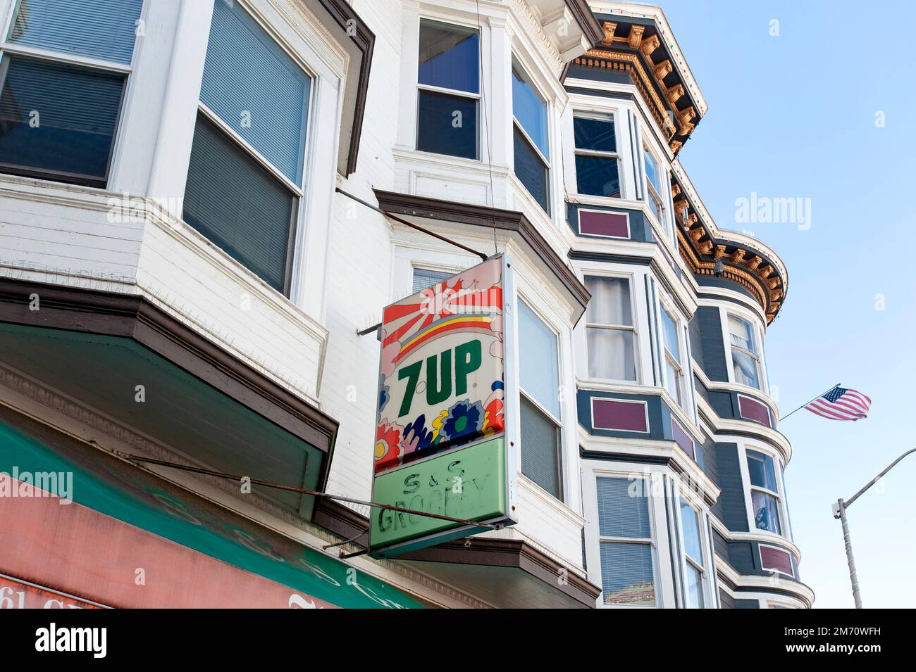 San Francisco, California. Retro 7Up sign. Stock Photo