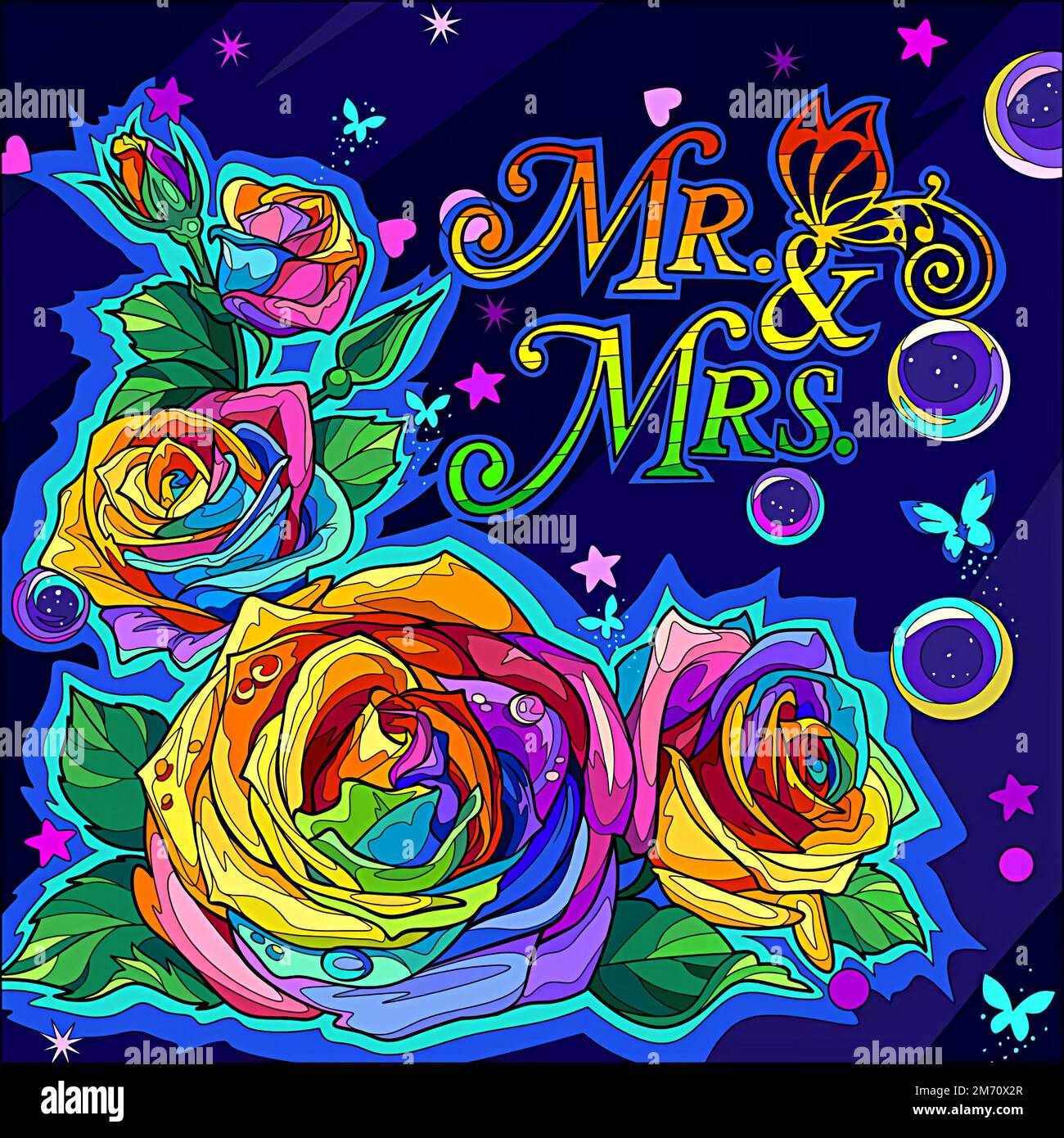 Mr & Mrs, background with colorful flowers Stock Photo - Alamy