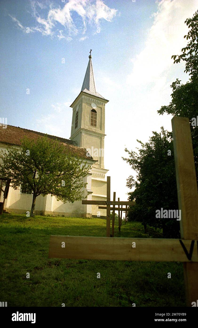 Seuca, Mures County, Romania, approx. 2001. The Roman- Catholic church St. John the Baptist, a historical monument from 1806. Stock Photo