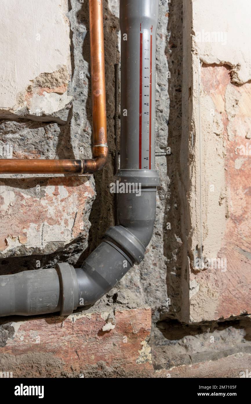 Wiring of plastic sewer pipes. Home renovation Stock Photo Alamy