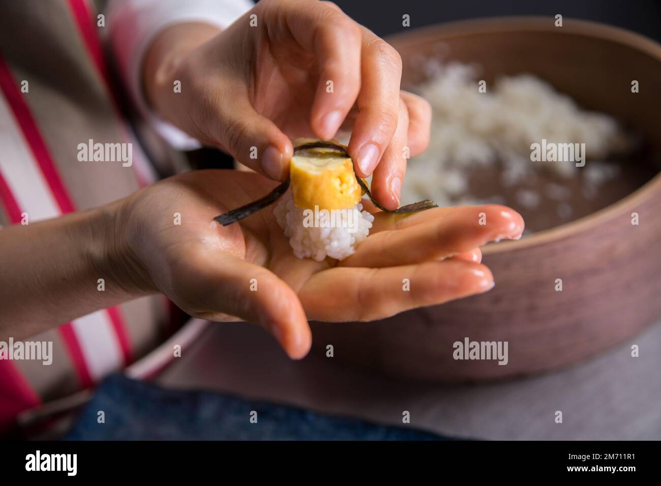 Japanese egg nigiri. Stock Photo