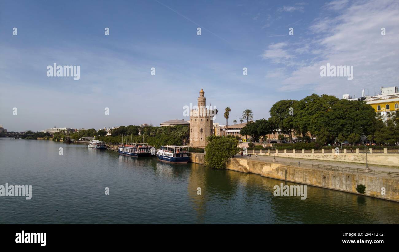 famous Islamic tower called the tower of gold in the city of Seville, Spain Stock Photo