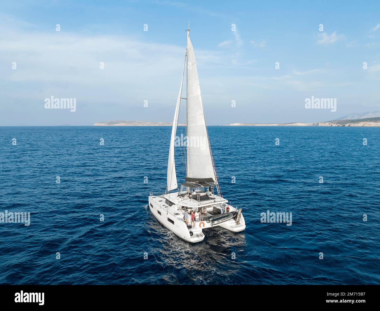 Sailing catamaran in full sail, sailing on the sea, South Aegean, Greece Stock Photo