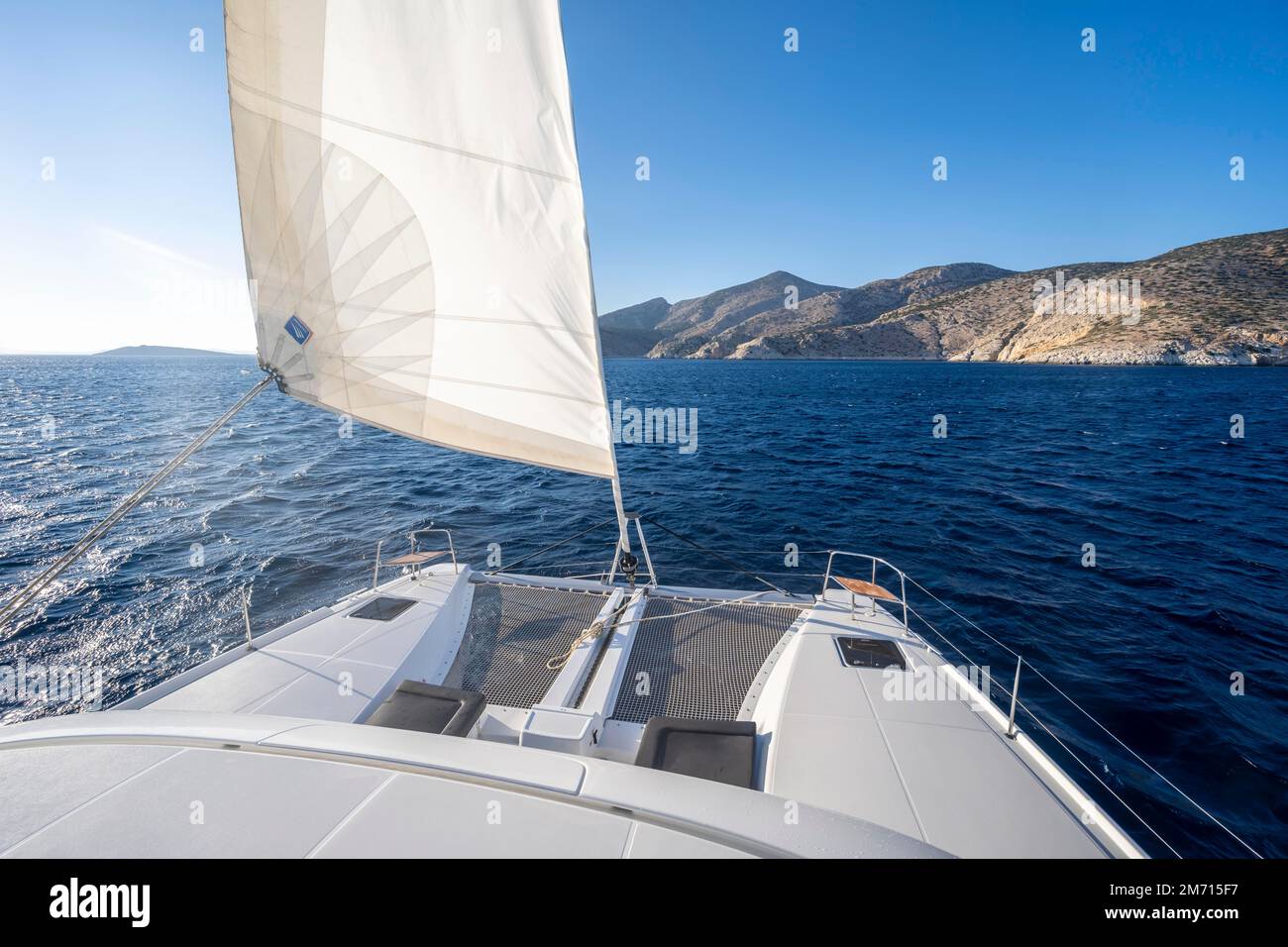 Sailing catamaran sailing on the sea, South Aegean, Greece Stock Photo
