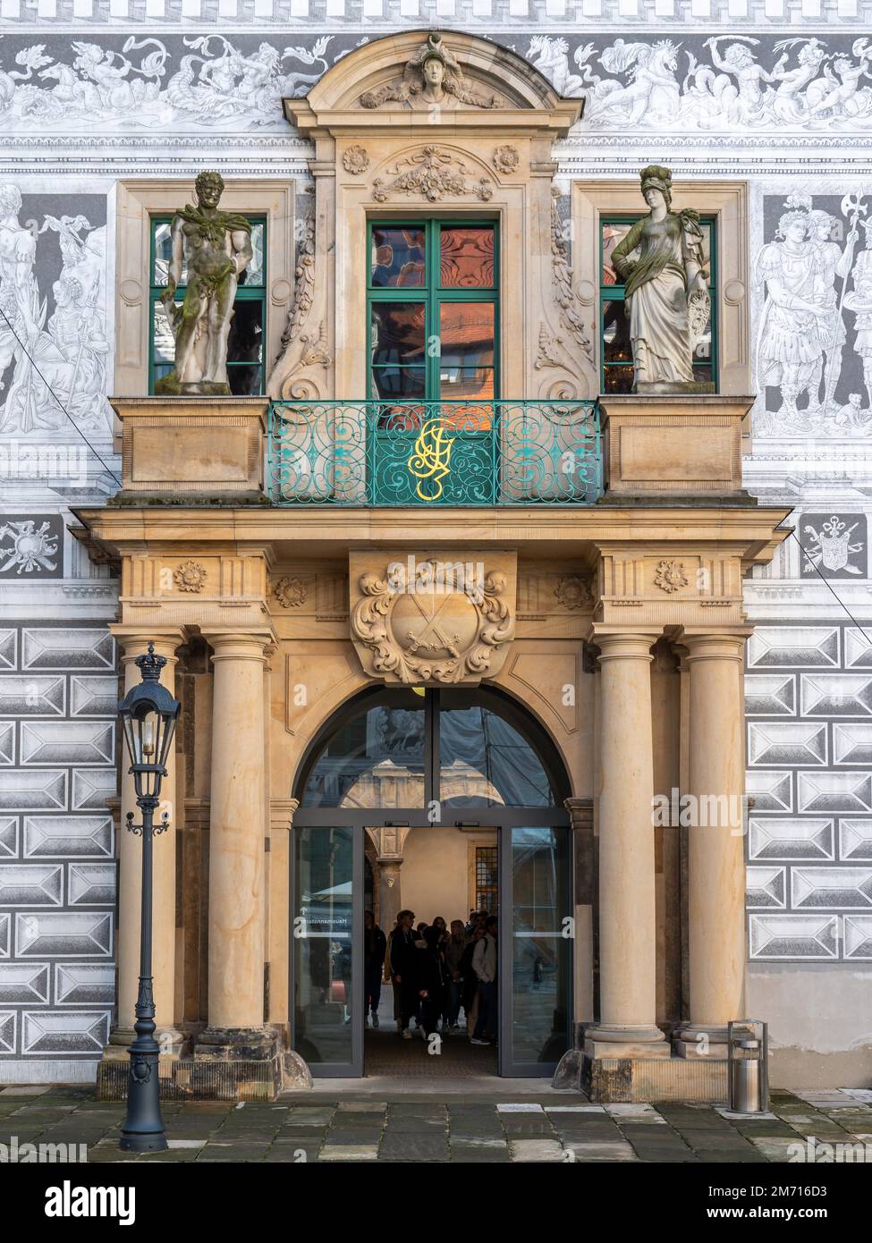 Painted building in the courtyard of the Residenzschloss, Dresden, Saxony, Germany Stock Photo