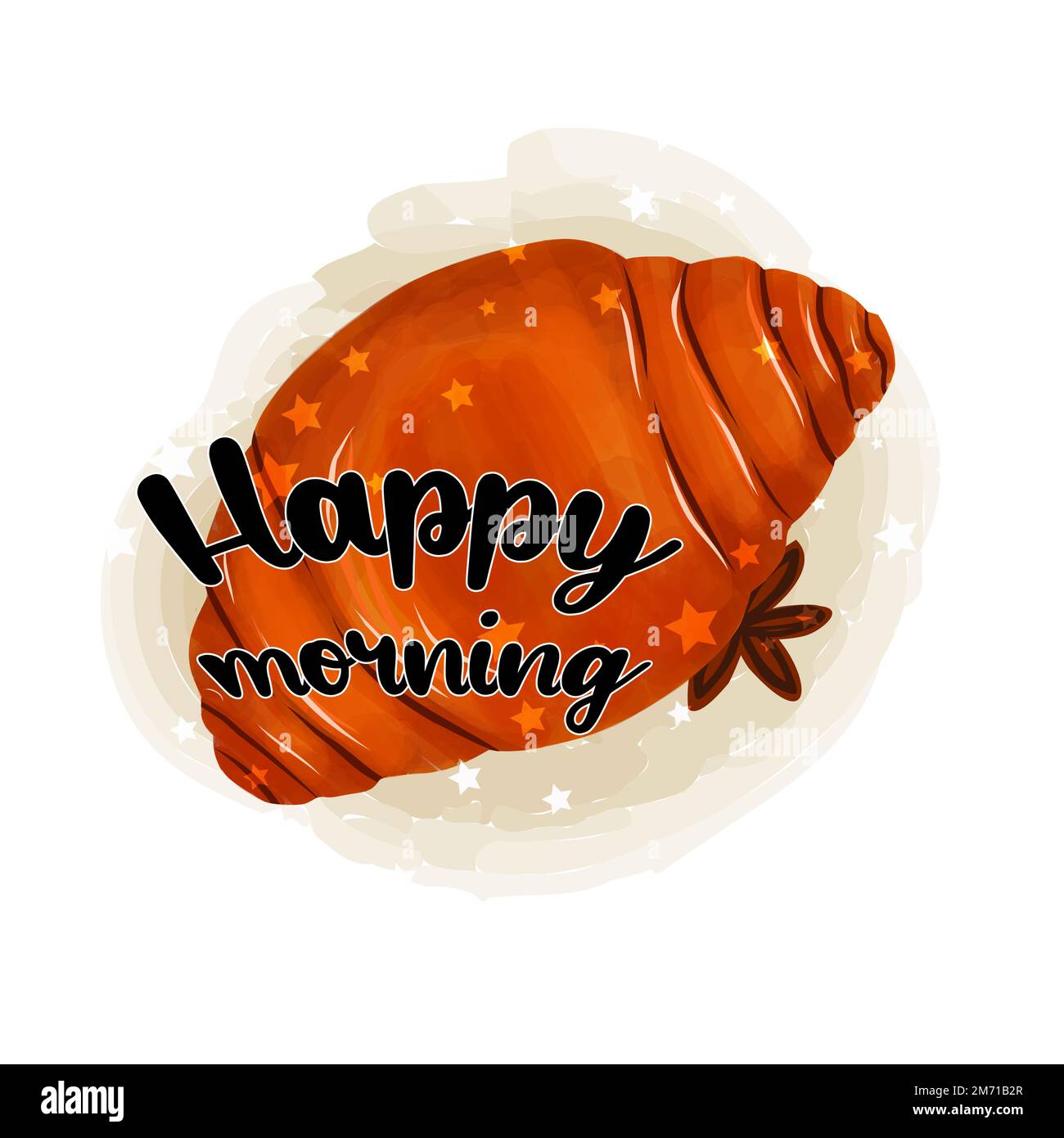 Happy morning postcard. French croissant for breakfast. Stock Vector