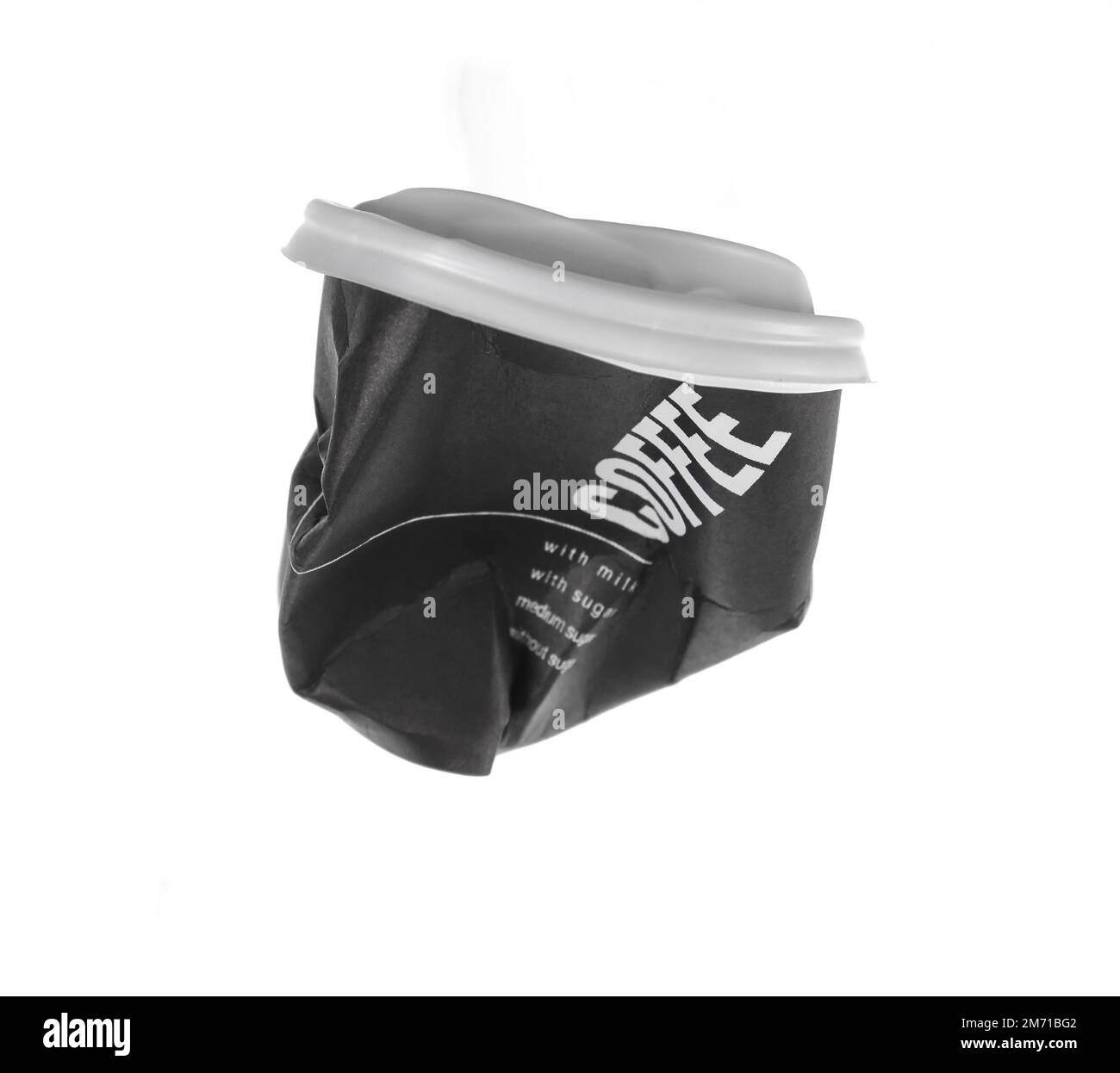 Crumbled black paper coffee cup isolated on white background Stock ...