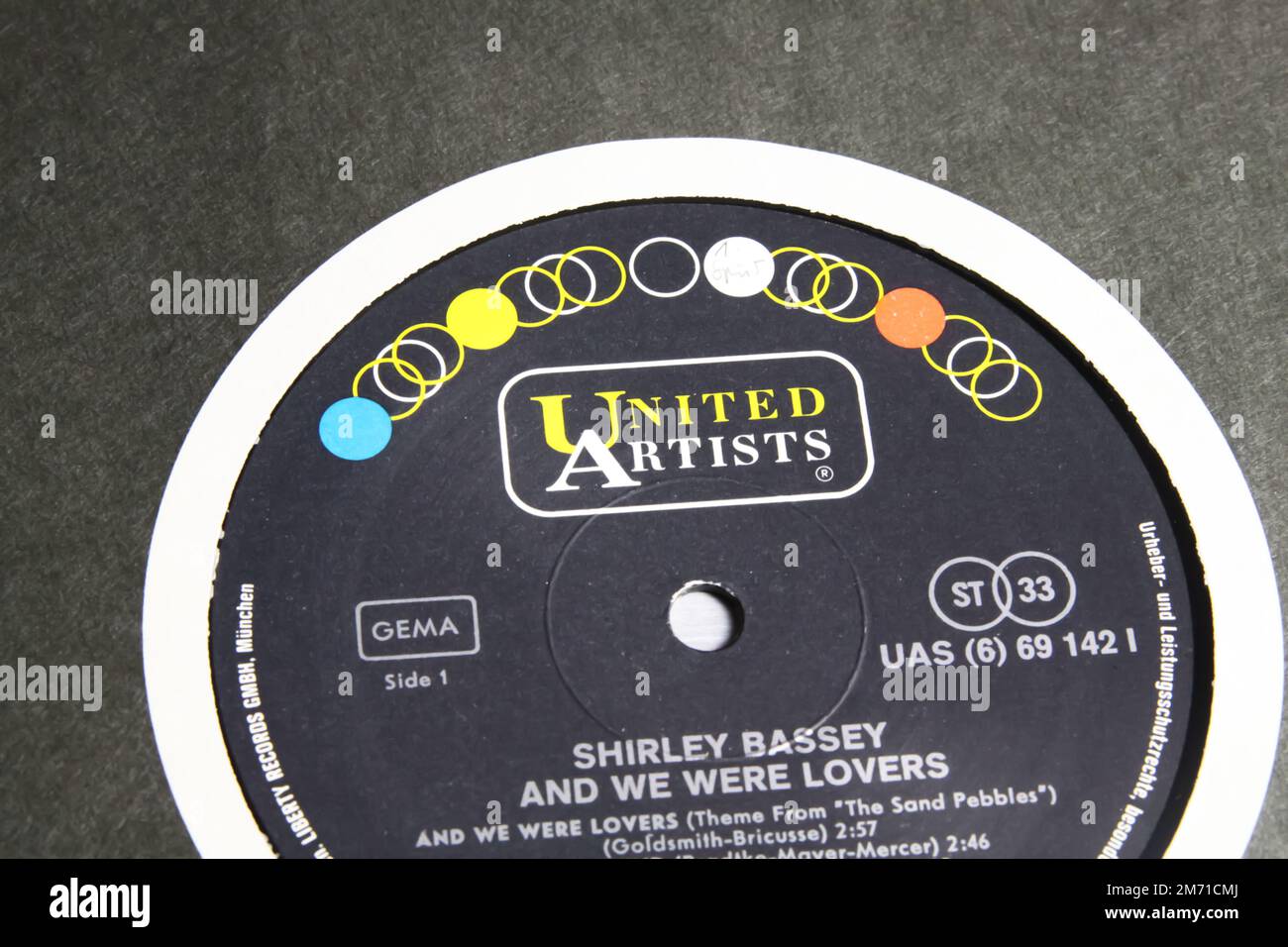 Viersen, Germany - May 9. 2022: Closeup of vinyl record with label of united artists records Stock Photo