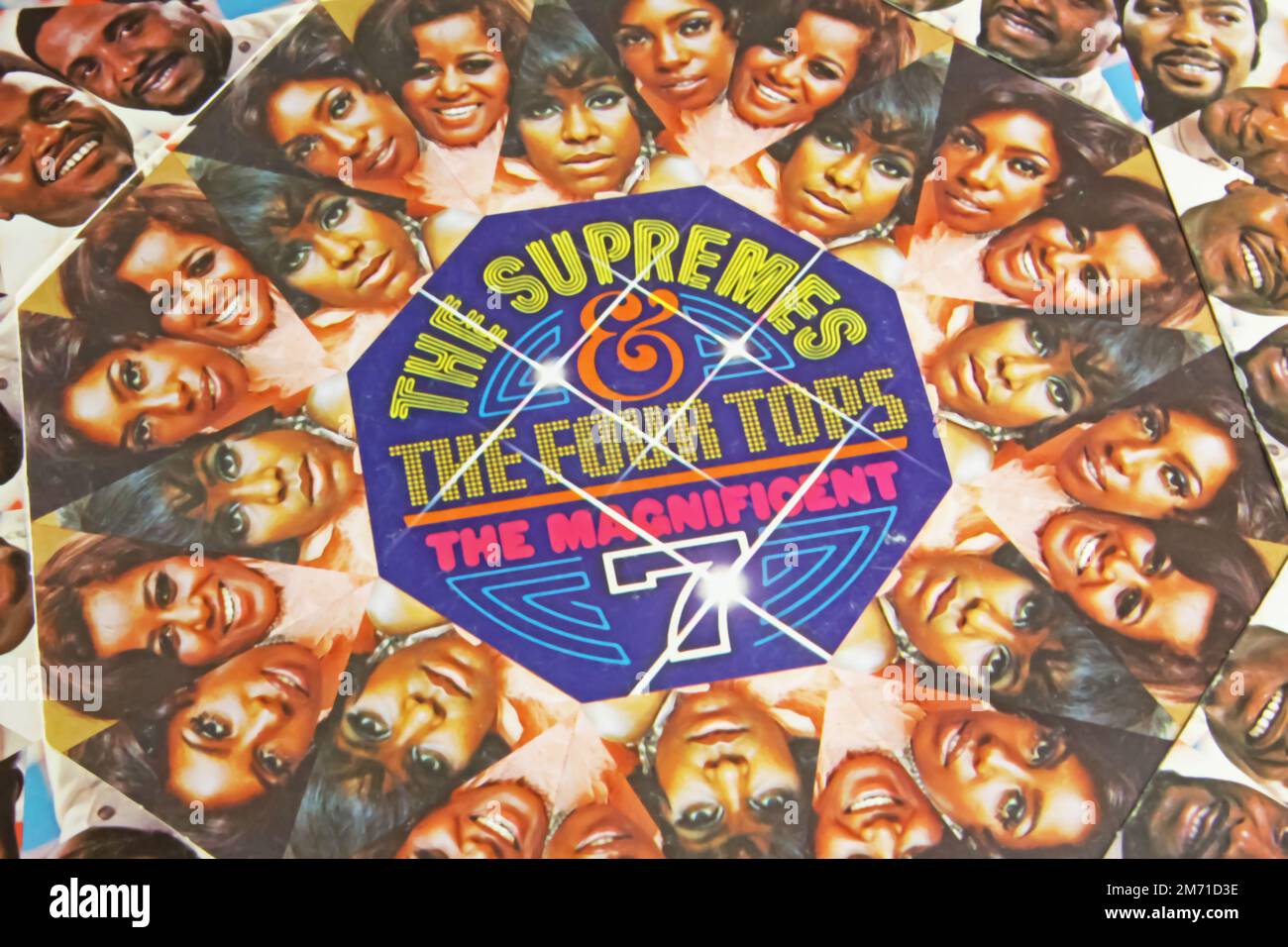 Viersen, Germany - May 9. 2022: Closeup of soul vinyl record motown album cover the magnificent 7 with Supremes and Four Tops in 60s Stock Photo