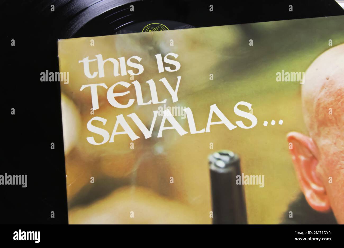 Viersen, Germany - May 9. 2022: Closeup of vinyl record cover of actor and singer Telly Savalas Stock Photo