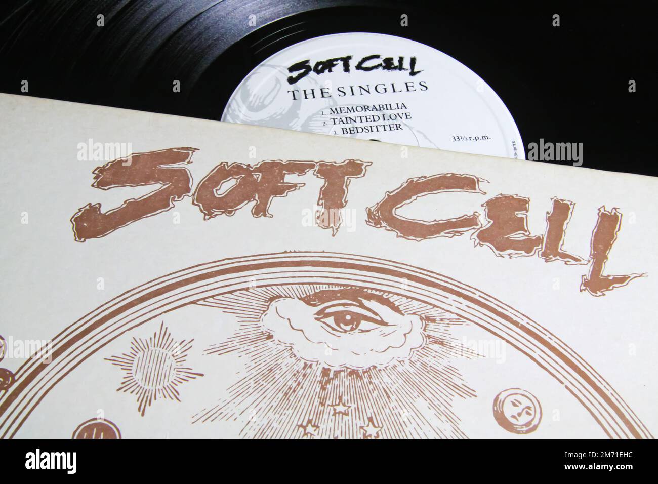 Viersen, Germany - May 9. 2022: Closeup of vinyl record cover Tainted Love of british synth pop Duo Soft Cell Stock Photo